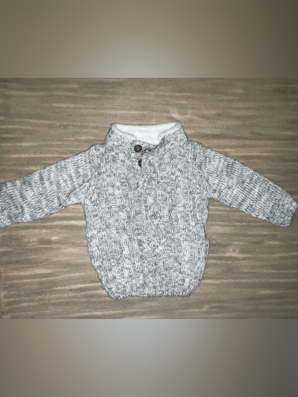 Toddler Gray Cable-Knit Turtleneck Sweater with Sherpa Collar